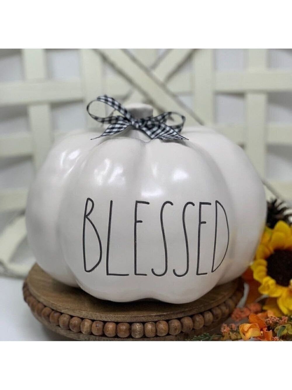 Rae Dunn Pumpkin BLESSED 8in Autumn Ceramic White Fall Holiday Decor LL Magenta - Picture 7 of 7
